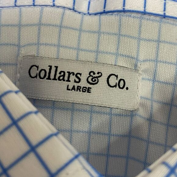 Collars & Co Polo Shirt Mens L Blue White Check Dress Collar Coastal Preppy NEW - Picture 3 of 7